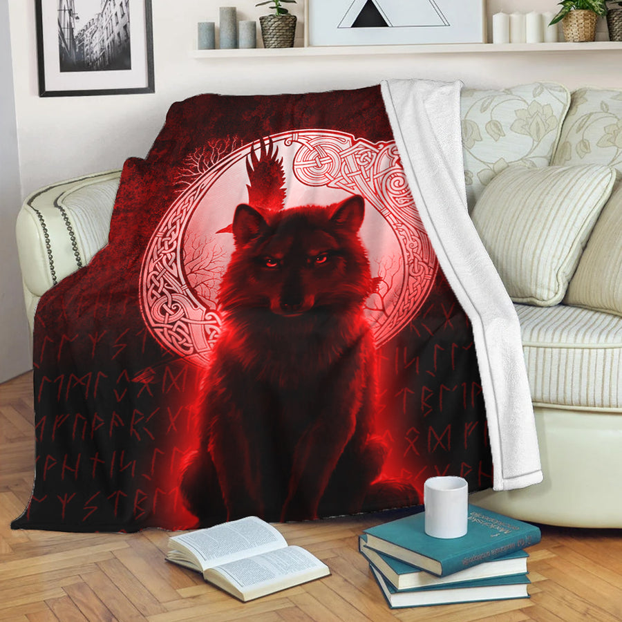 Tspinners Premium Blanket - Fenrir Viking Wolf - Red Version Premium Blanket A7