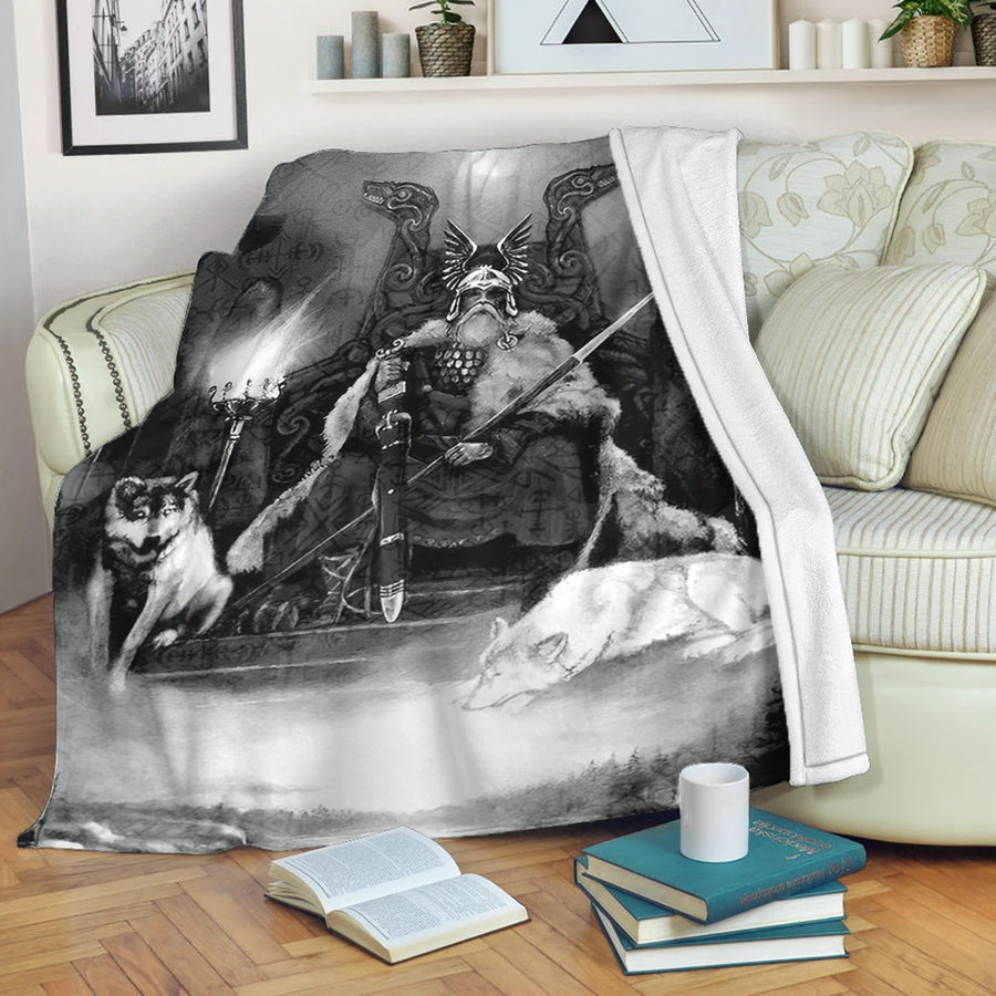 Tspinners Premium Blanket - King Odin Viking Wolf Premium Blanket A95