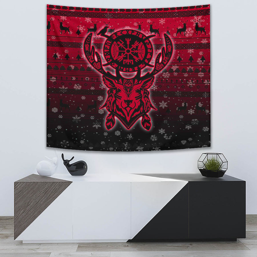Tspinners Tapestry -Viking Reindeer Vegvisir Red Tapestry A94