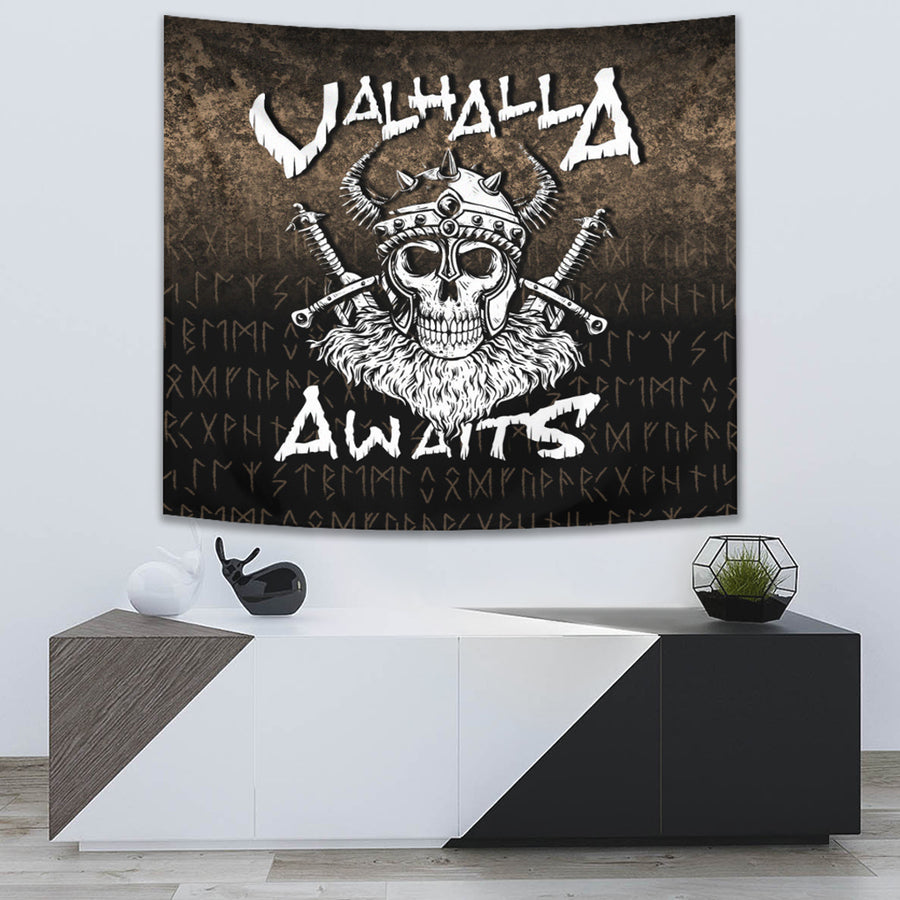 Tspinners Tapestry - Valhalla Awaits Viking Skull Warrior Axe Tapestry A7