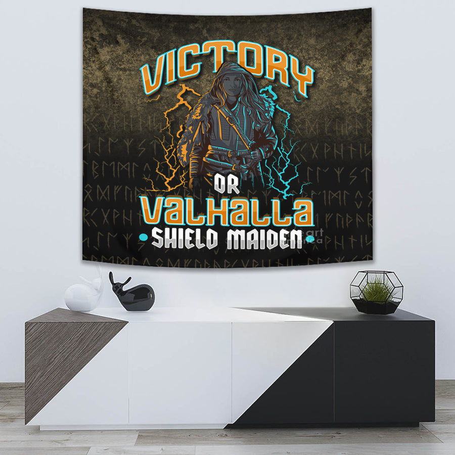 Tspinners Tapestry -Victory Or Valhalla Shield Maiden Female Viking Tapestry A7