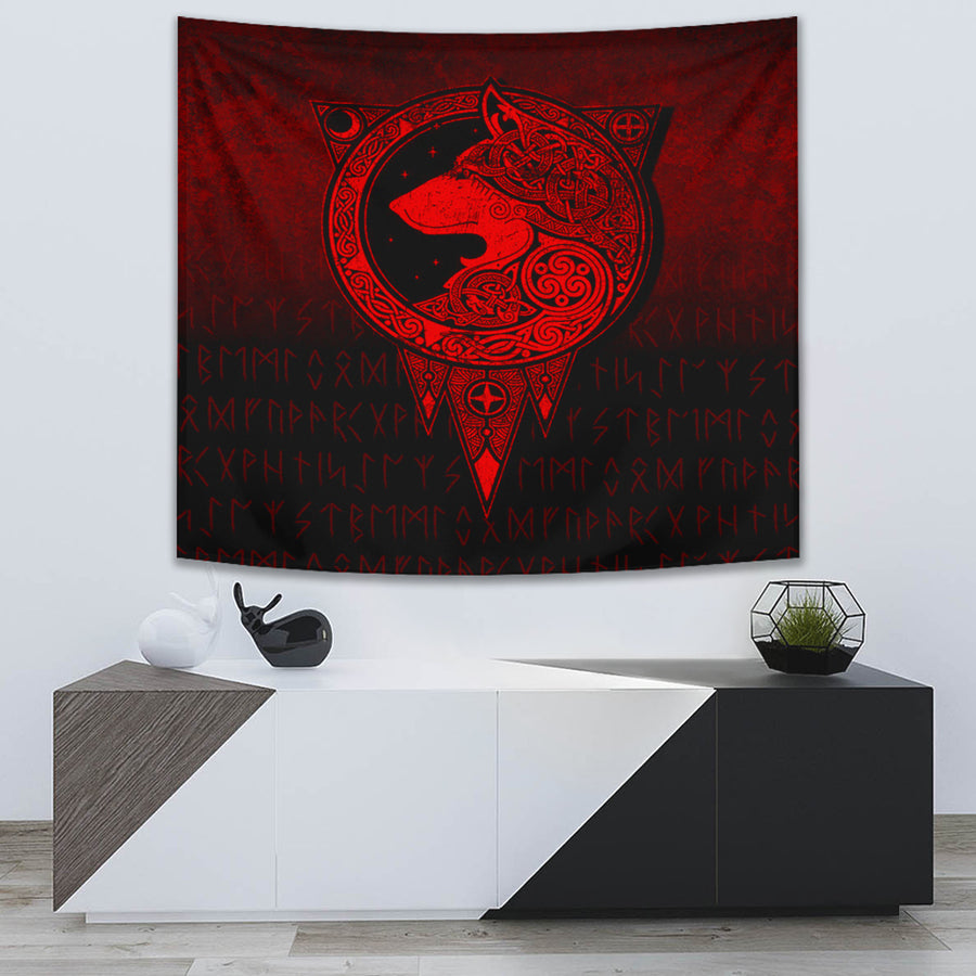 Tspinners Tapestry - Viking Norse Wolf - Red Version Tapestry A7