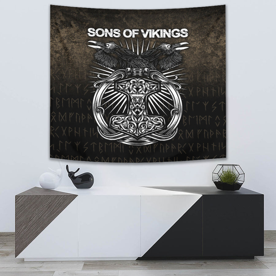Tspinners Tapestry - Vikings Ravens Mjolnir Tapestry A7