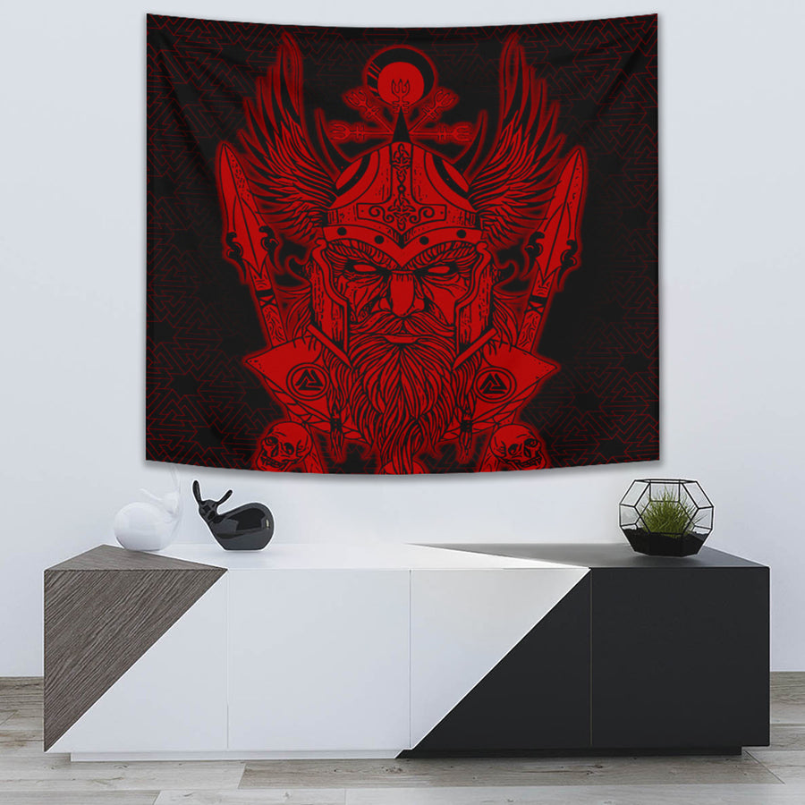 Tspinners Tapestry -Odin And Raven Red Viking Homeset Tapestry A95