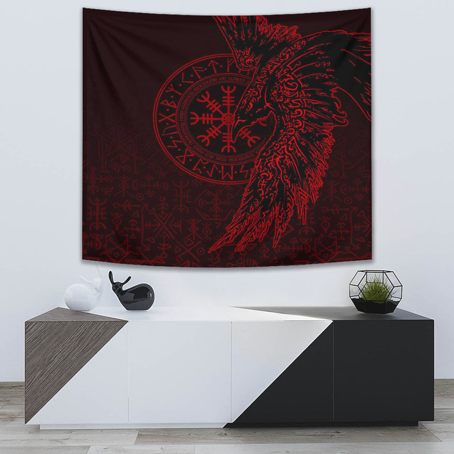 Tspinners Tapestry -Raven and Helm of Awe Red Tapestry A94