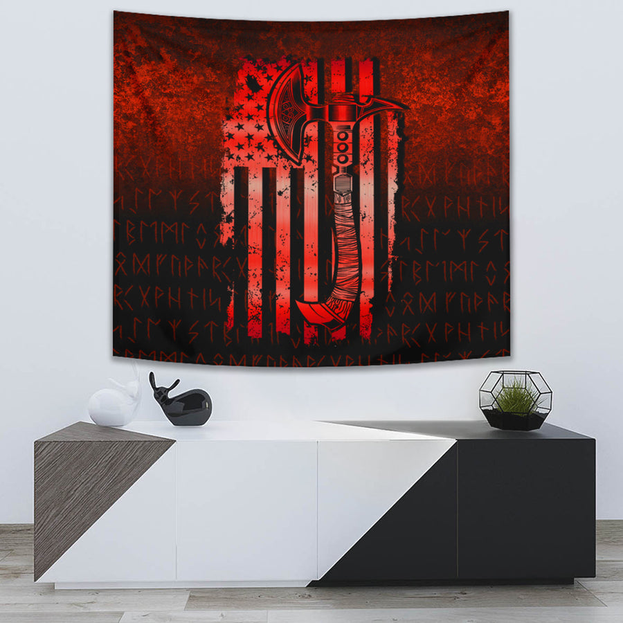 Tspinners Tapestry - USA Flag Viking Cool American Norsemen - Red Version Tapestry A7