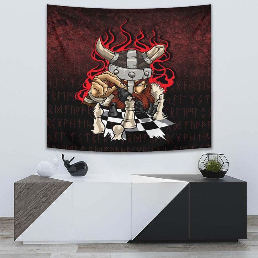 Tspinners Tapestry - Brave Viking With Chessboard Chess Tapestry A7