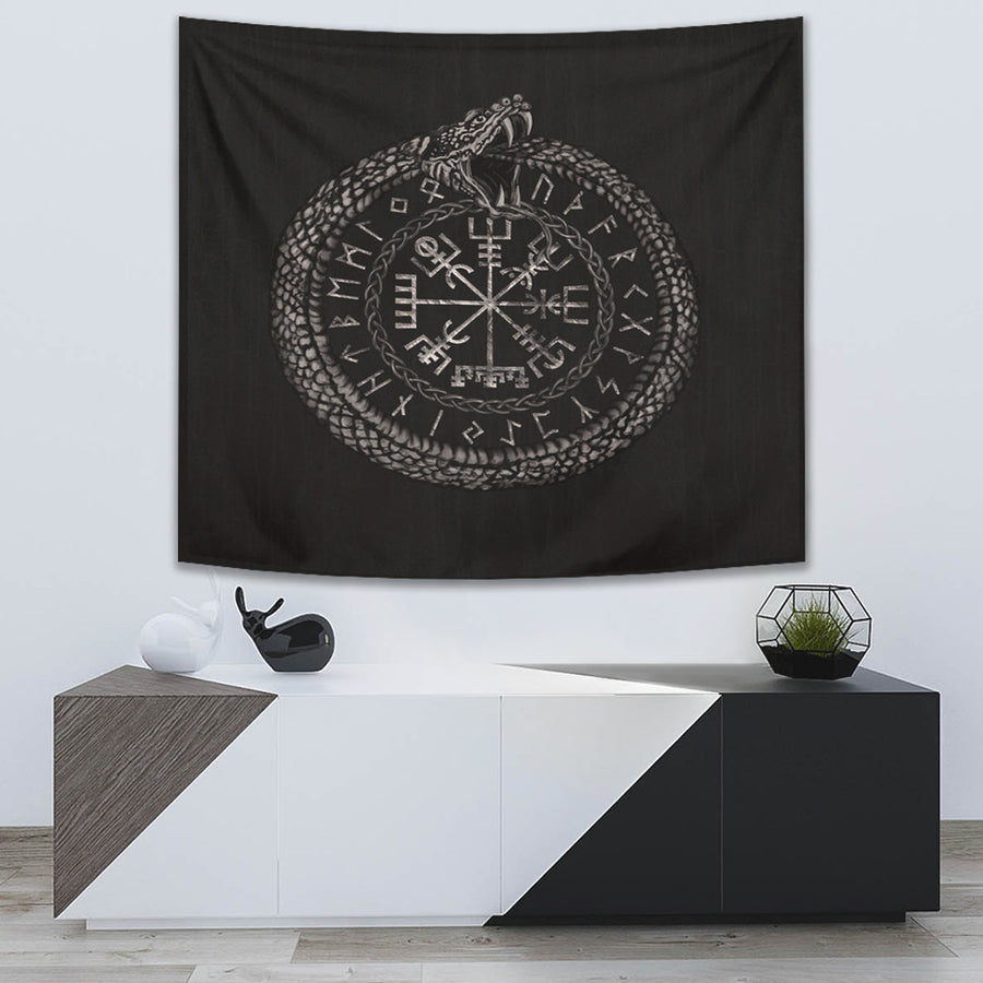 Tspinners Tapestry - Viking Vegvisir with Ouroboros and Runes Tapestry A7