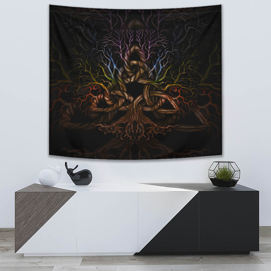 Tspinners Tapestry - Colorful Tree of Life With Triquetra Tapestry A7