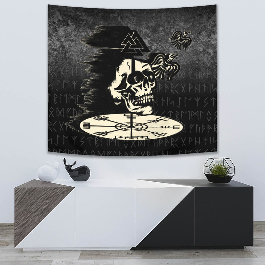 Tspinners Tapestry -Valhalla-Skull-Ravens Tapestry A7