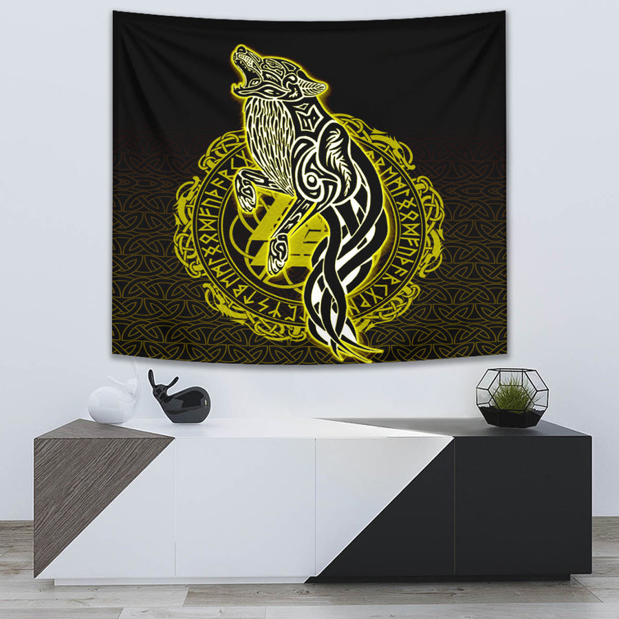 Tspinners Tapestry -Wolf Viking Gold Tapestry A95