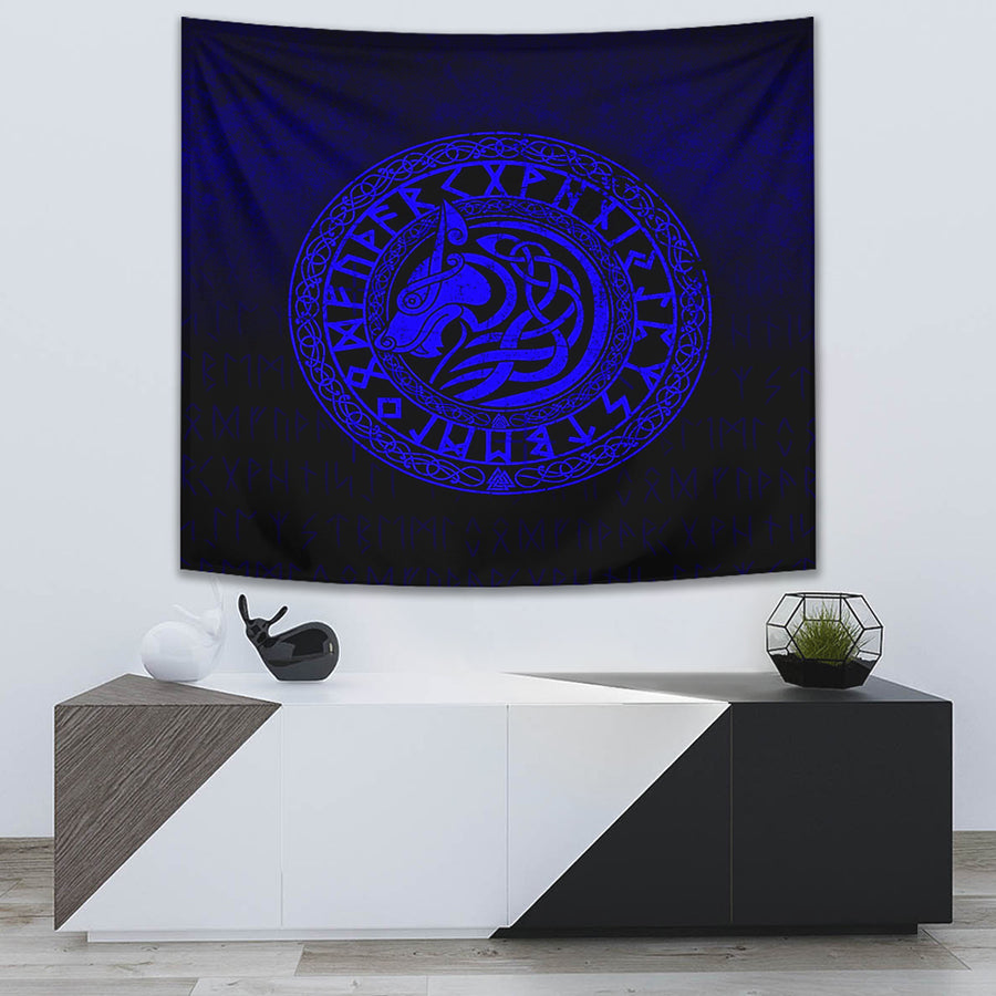 Tspinners Tapestry - Viking Wolf - Blue Version Tapestry A7