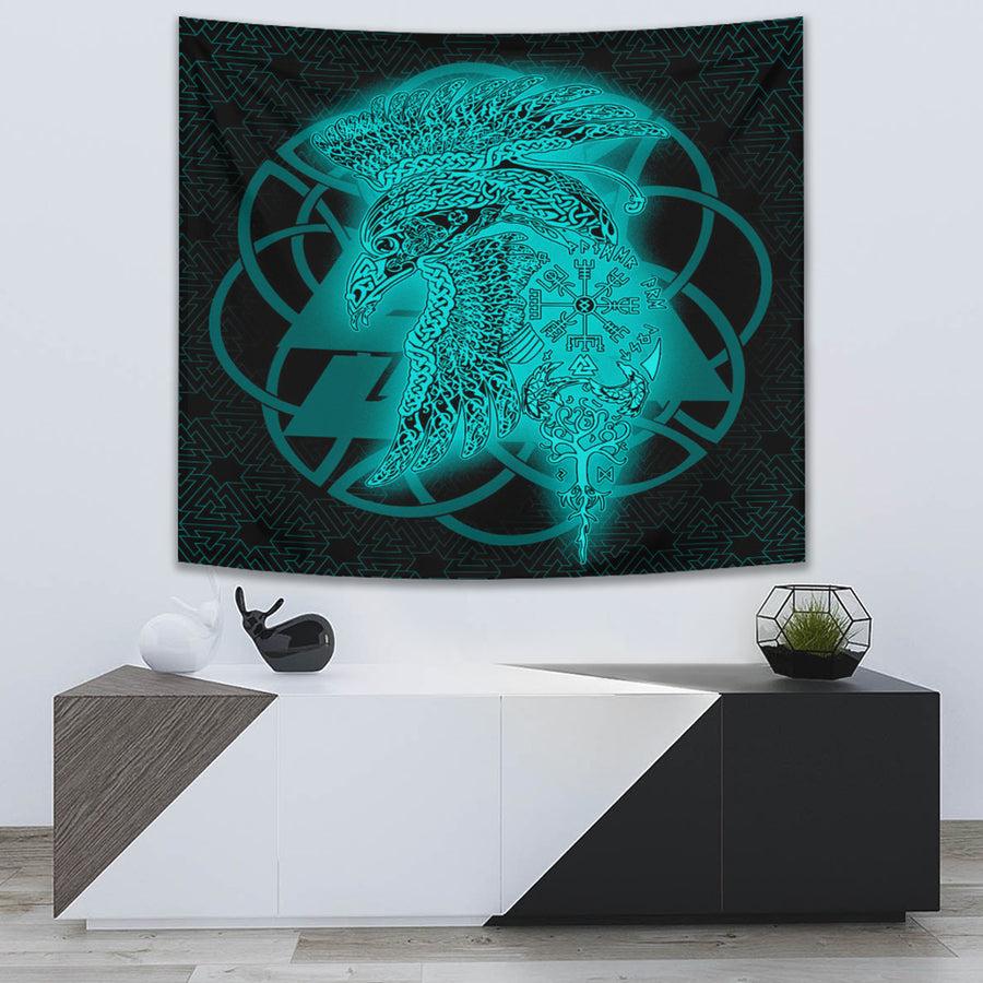 Tspinners Tapestry -Raven Valknut Turquoise Viking Homeset Tapestry A95
