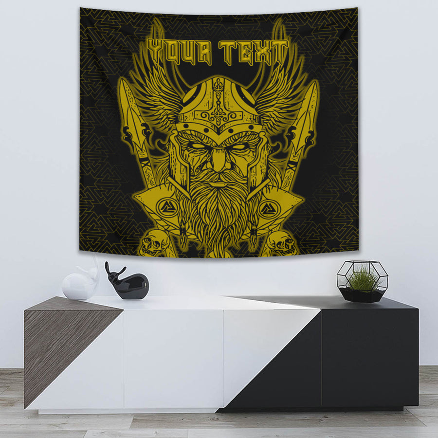 Tspinners Tapestry -Odin And Raven Gold Text Viking Homeset Tapestry A95