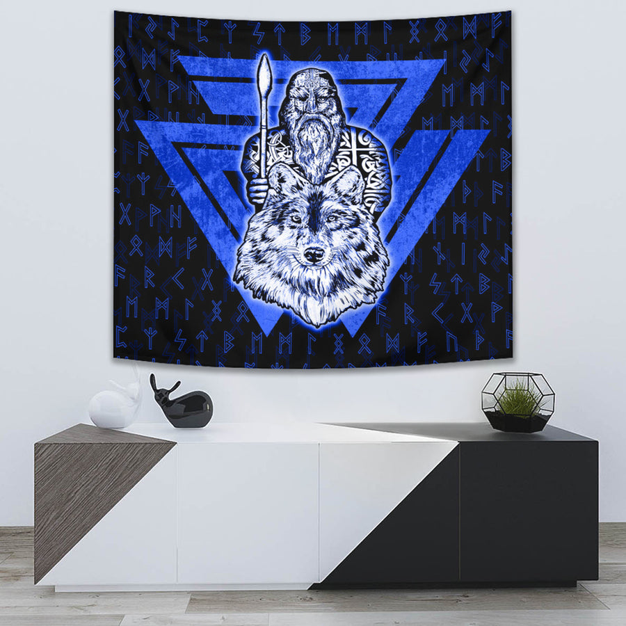 Tspinners Tapestry -Viking Odin Wolf Blue Tapestry A95