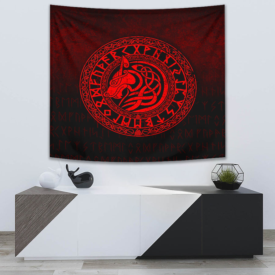 Tspinners Tapestry - Viking Wolf - Red Version Tapestry A7