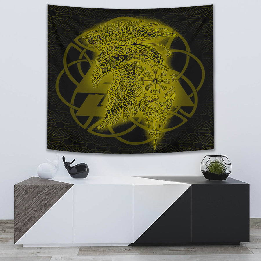 Tspinners Tapestry -Raven Valknut Gold Viking Homeset Tapestry A95
