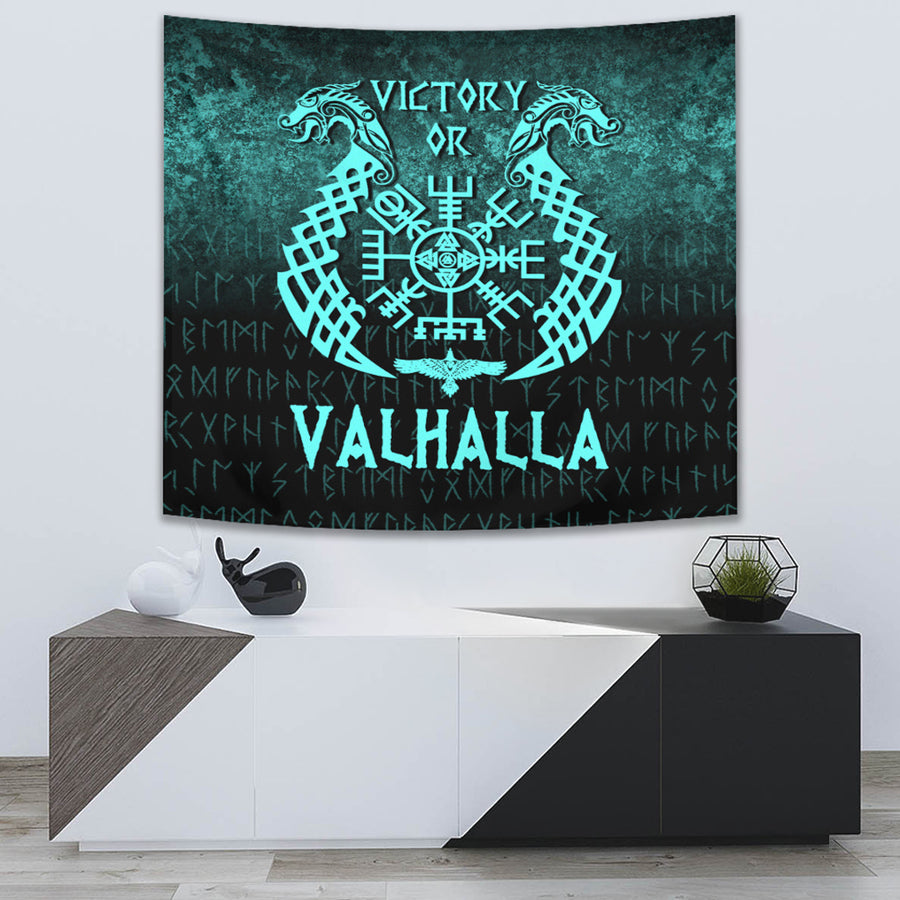 Tspinners Tapestry - Victory or Valhalla - Cyan Version Tapestry A7