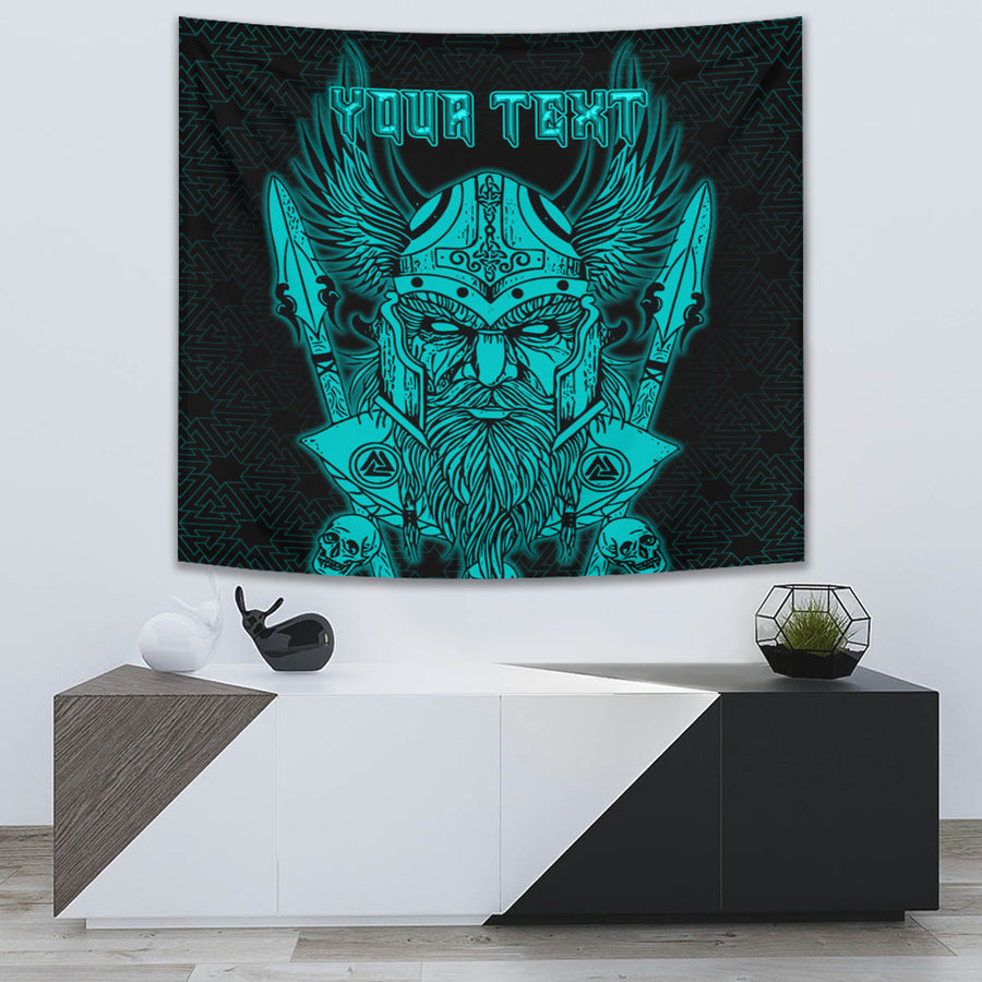 Tspinners Tapestry -Odin And Raven Turquoise Text Viking Homeset Tapestry A95