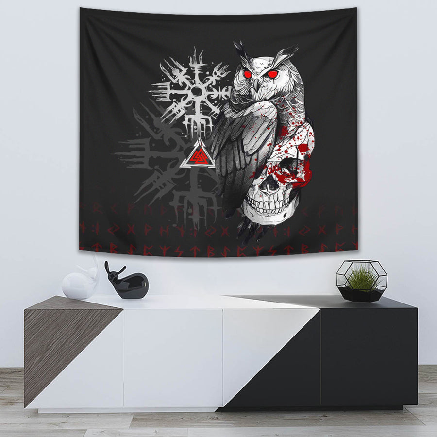 Tspinners Tapestry -Viking Owl Skull Blood Style Tapestry A94