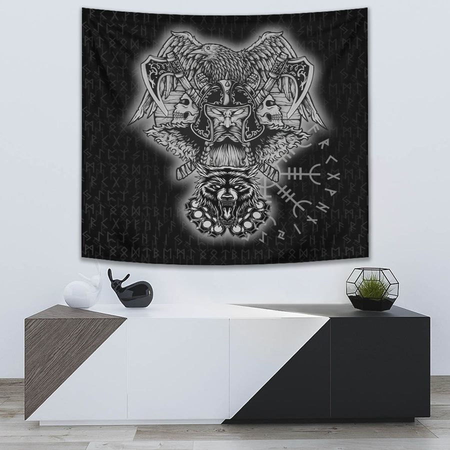 Tspinners Tapestry -Odin And Raven Wolf Viking Homeset Tapestry A95