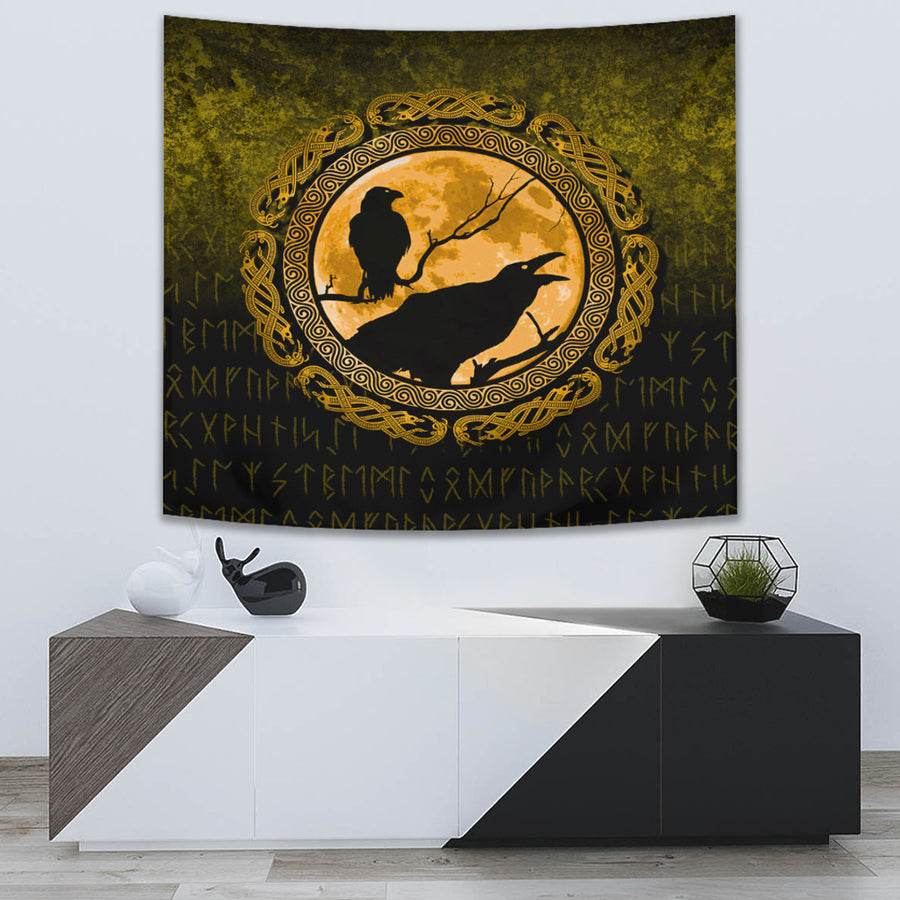 Tspinners Tapestry - Vikings Huginn Muninn Odinâ€™s Ravens - Gold Version Tapestry A7