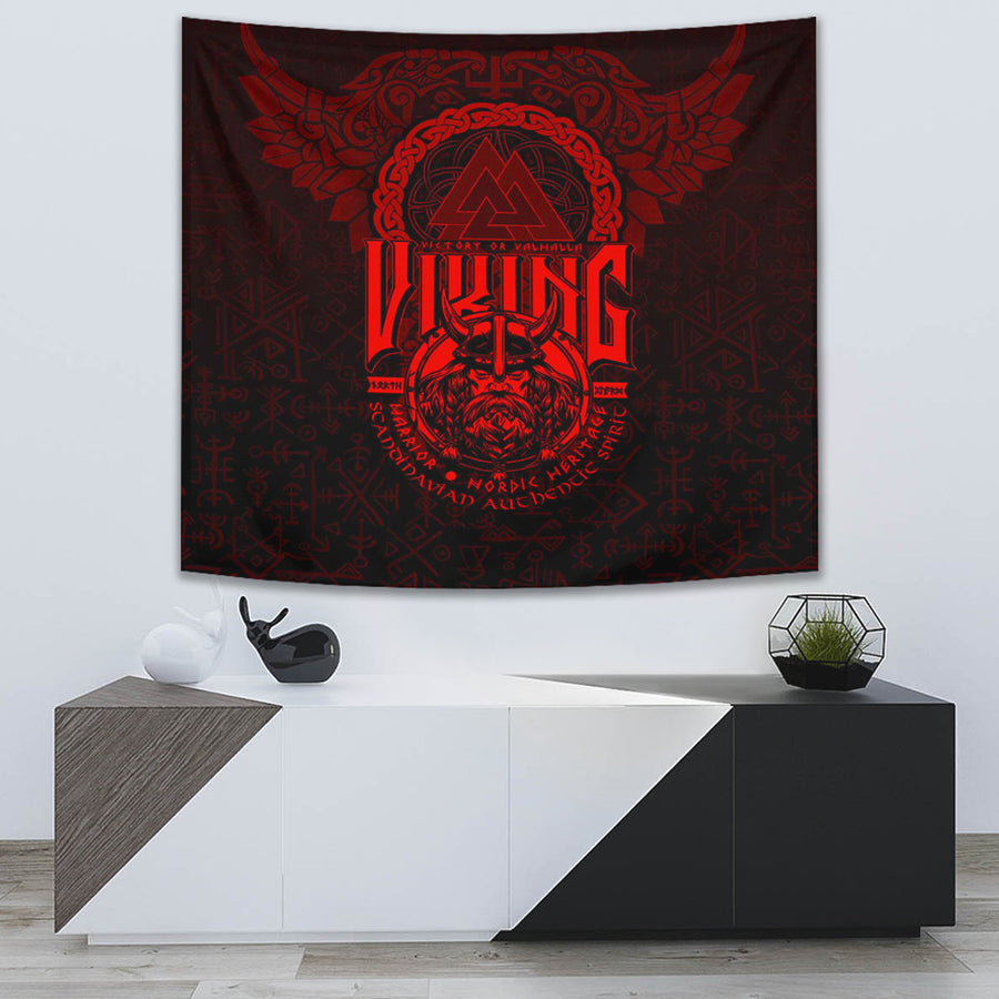 Tspinners Tapestry -Viking Warriors Valknut Red Tapestry A94