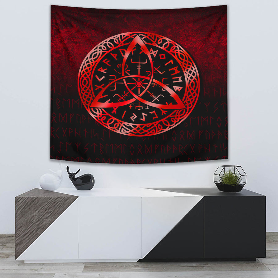 Tspinners Tapestry - Vegvisir Nordic Viking Rune - Red Version Tapestry A7