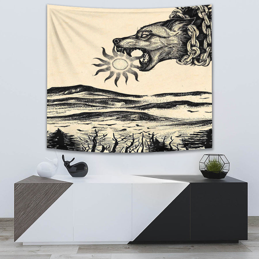 Tspinners Tapestry - Viking Wolf Skoll Vintage Style Tapestry A35