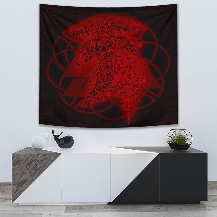 Tspinners Tapestry -Raven Valknut Red Viking Homeset Tapestry A95