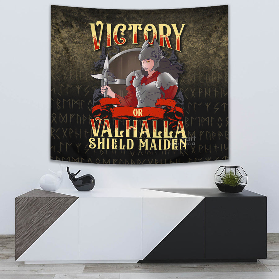 Tspinners Tapestry - Cute Victory Or Valhalla Shield Maiden Norse Viking Warrior Tapestry A7