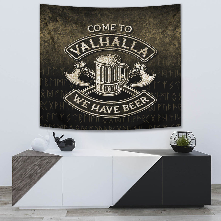 Tspinners Tapestry - Come To Valhalla We Have Beer Funny Nordic Viking Tapestry A7