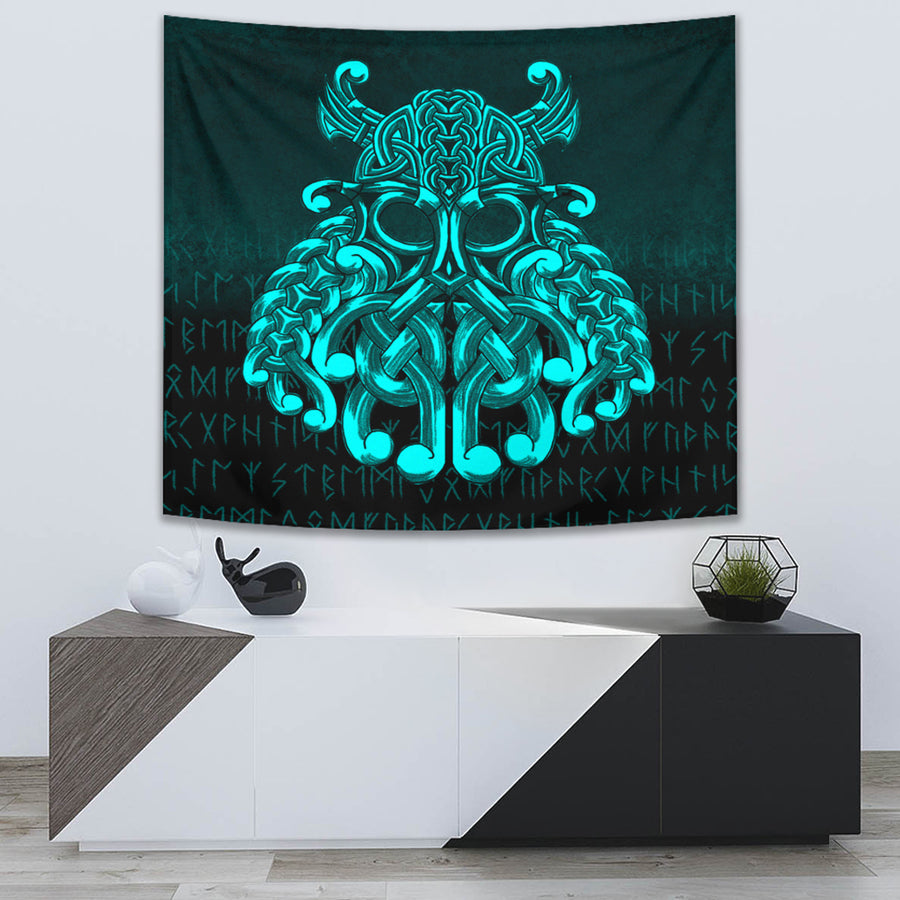 Tspinners Tapestry - Vikings Odin Valhalla - Cyan Version Tapestry A7