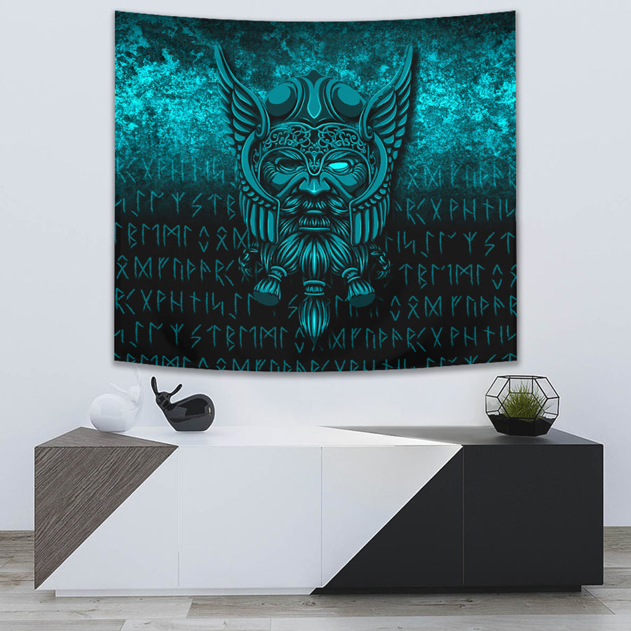 Tspinners Tapestry - Viking Odin Allfather In Asgard - Cyan Version Tapestry A7