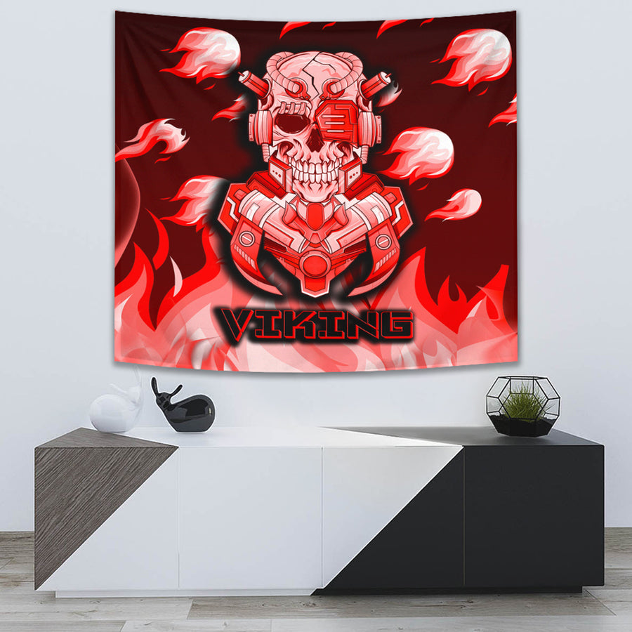 Tspinners Tapestry - Viking 3D Warrior Robo Fire Red Pattern Tapestry A35