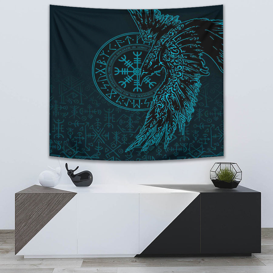 Tspinners Tapestry -Raven and Helm of Awe Cyan Tapestry A94