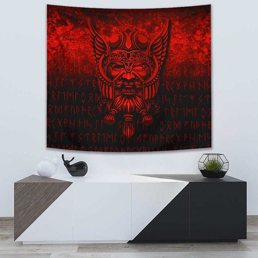 Tspinners Tapestry - Viking Odin Allfather In Asgard - Red Version Tapestry A7