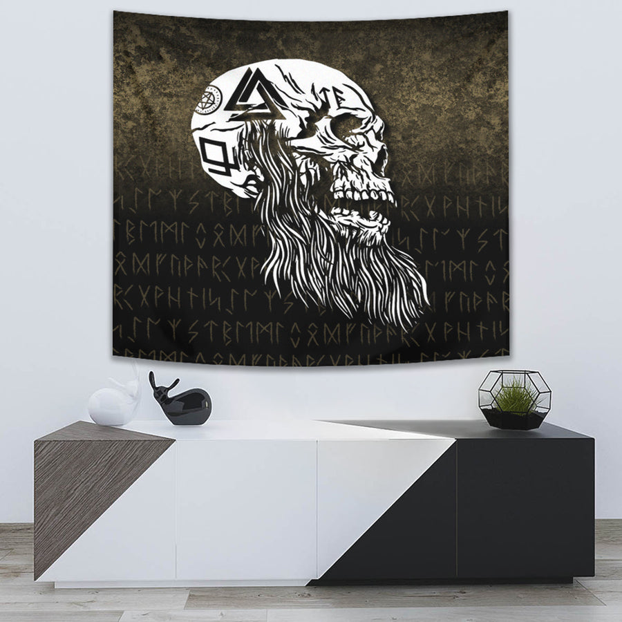 Tspinners Tapestry - Viking-Skull-with-tattoos-and-long-beard Tapestry A7