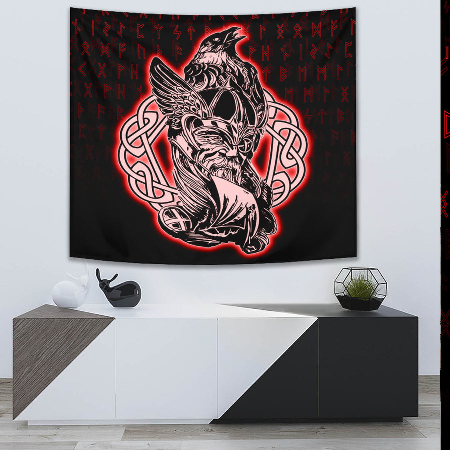 Tspinners Tapestry -Odin Raven Viking Set Red Tapestry A95