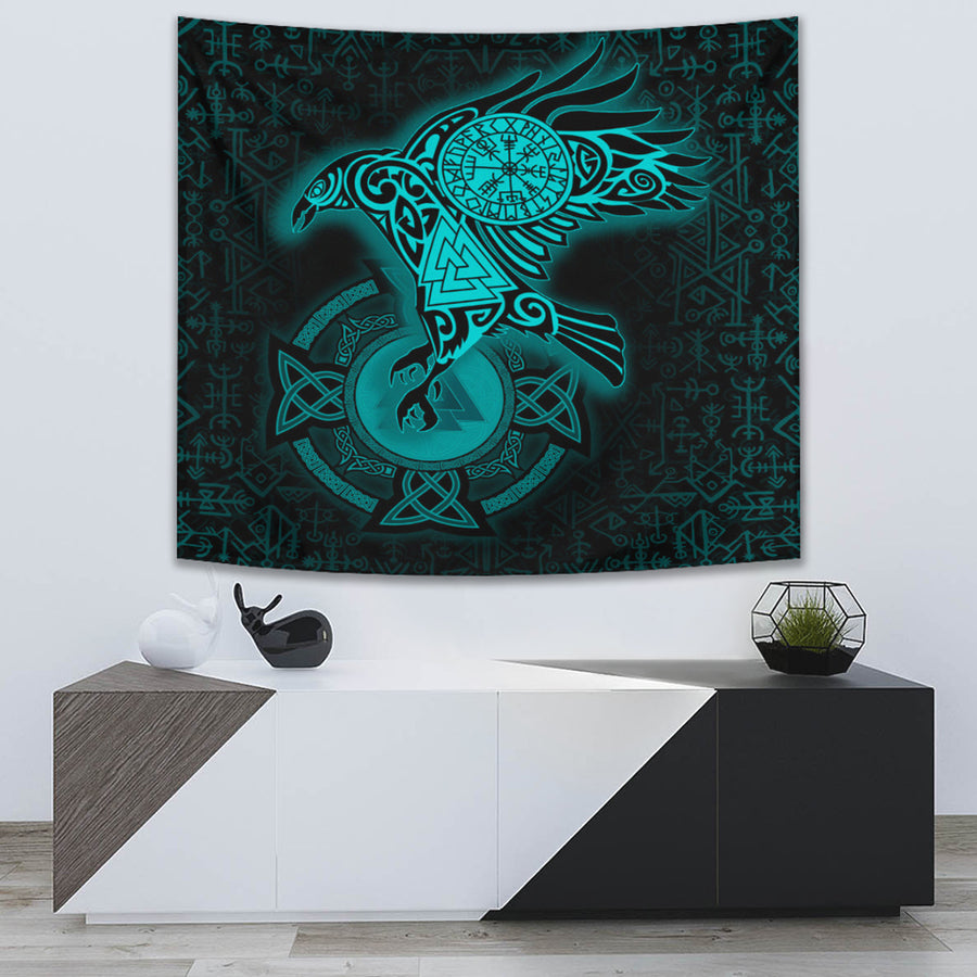 Tspinners Tapestry -Celtic Raven Turquoise Viking Homeset Tapestry A95
