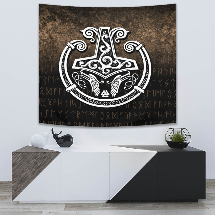 Tspinners Tapestry -Thors-Hammer-Mjolnir-Viking-Torc-Norse-Pagan Tapestry A7