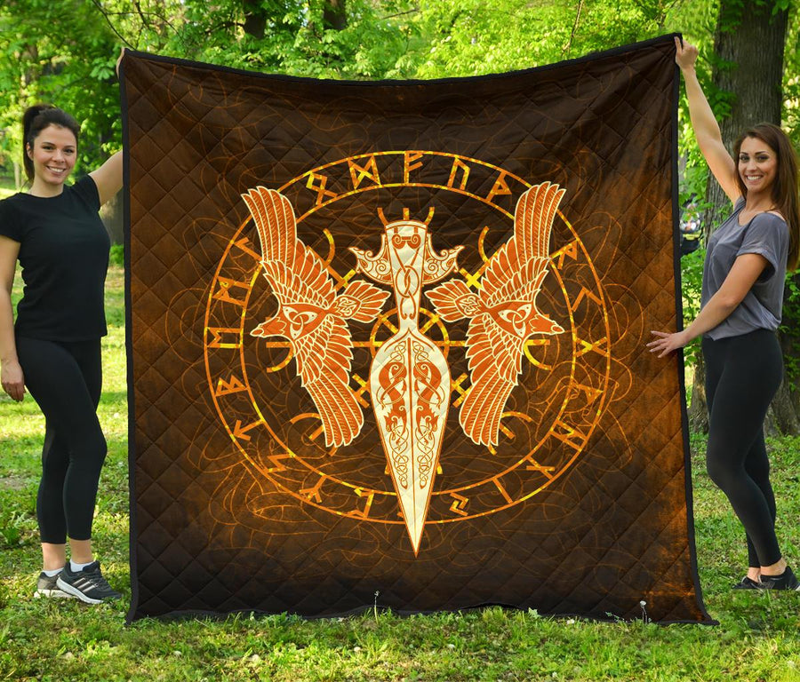 Tspinners Premium Quilt Gold Spear Of The God Odin - Gungnir And Two Gold Ravens A27