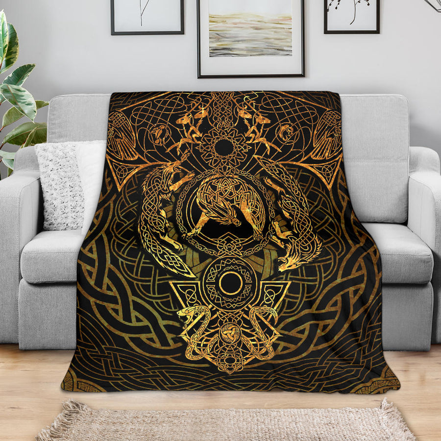 Tspinners Premium Blanket - Fenrir Tattoo Gold Premium Blanket A35